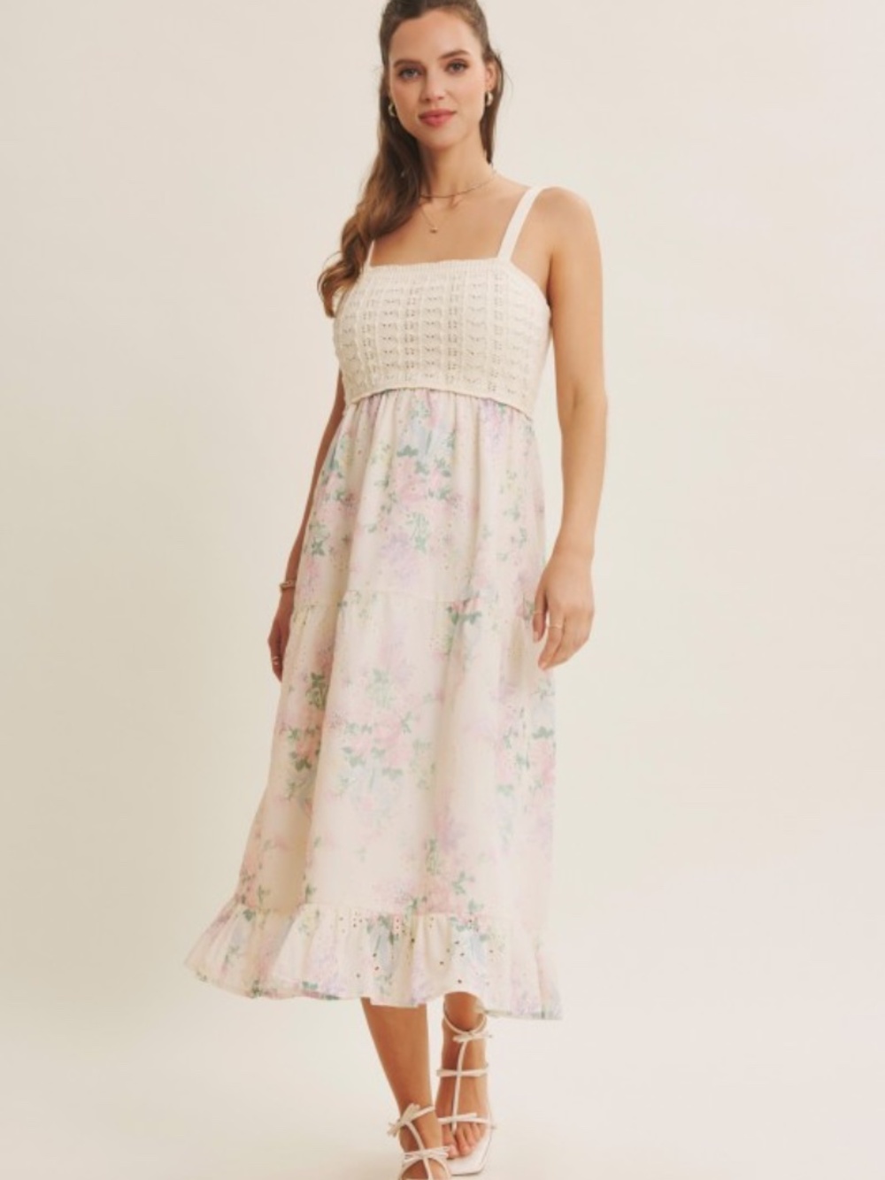 Dreamiest Crochet Twofer Midi Dress With Eyeelt - Picture 4 of 6